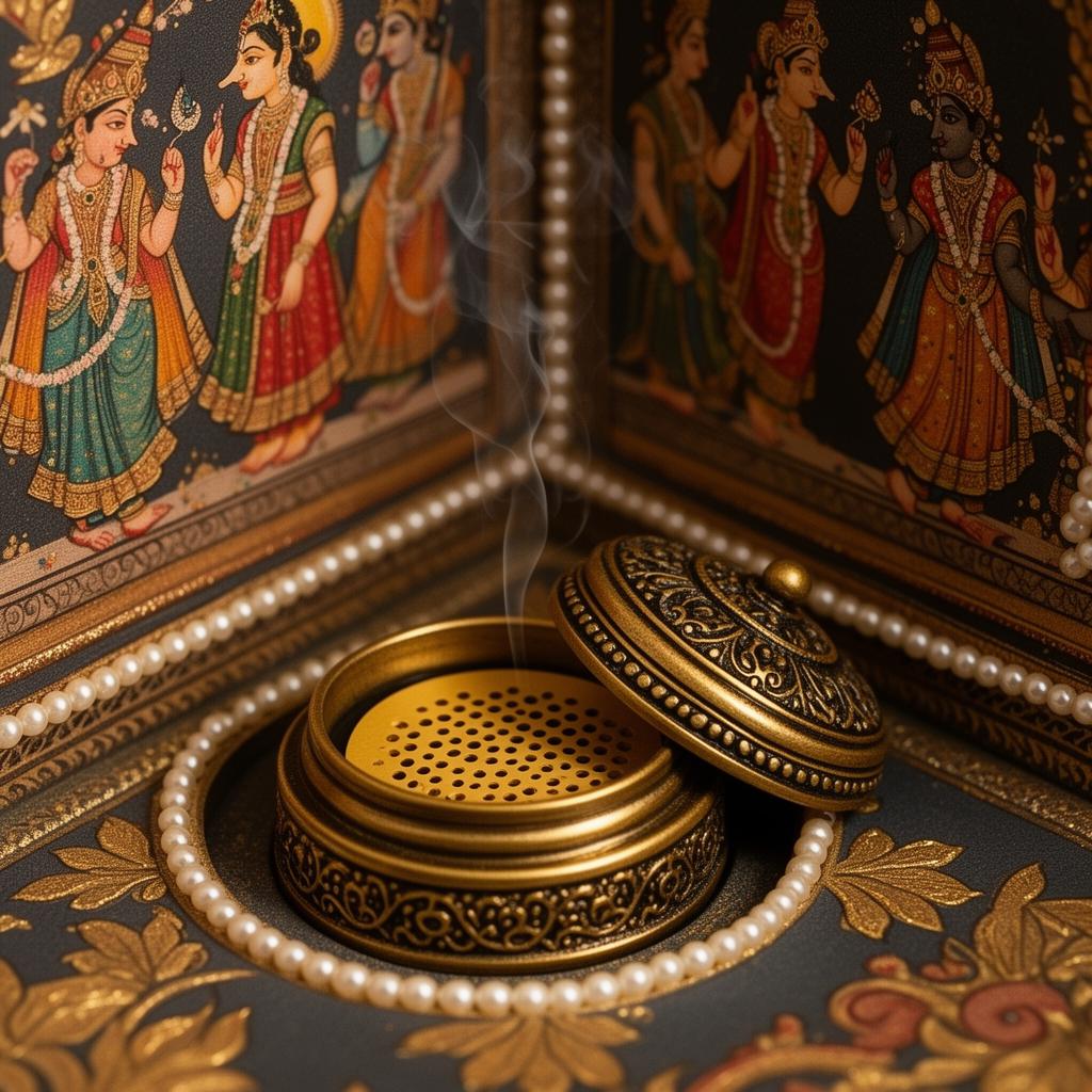 Signature brass fragrance lid embedded in wall art