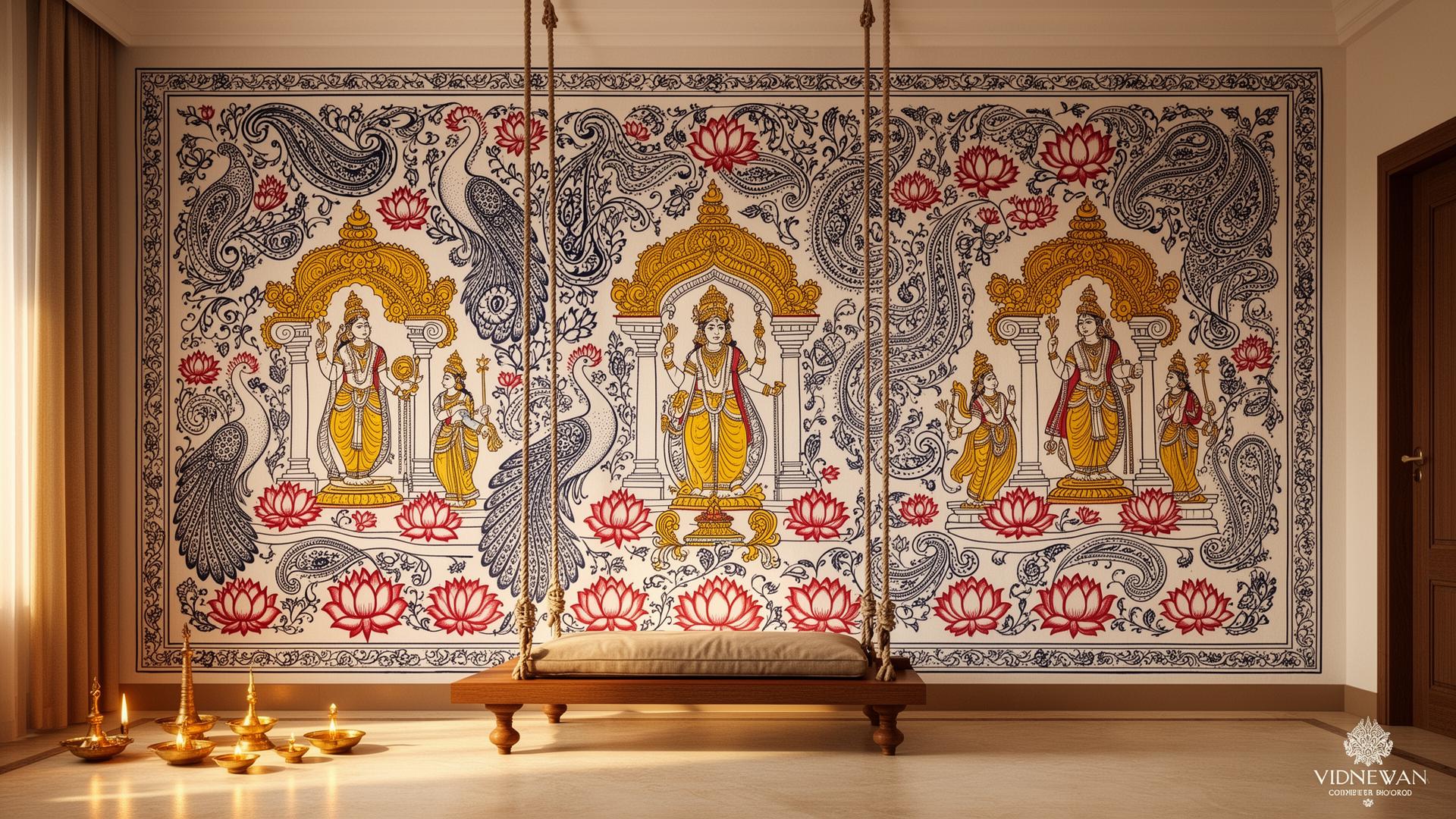 Kalamkari full wall installation from Sri Kalahasti, Andhra Pradesh