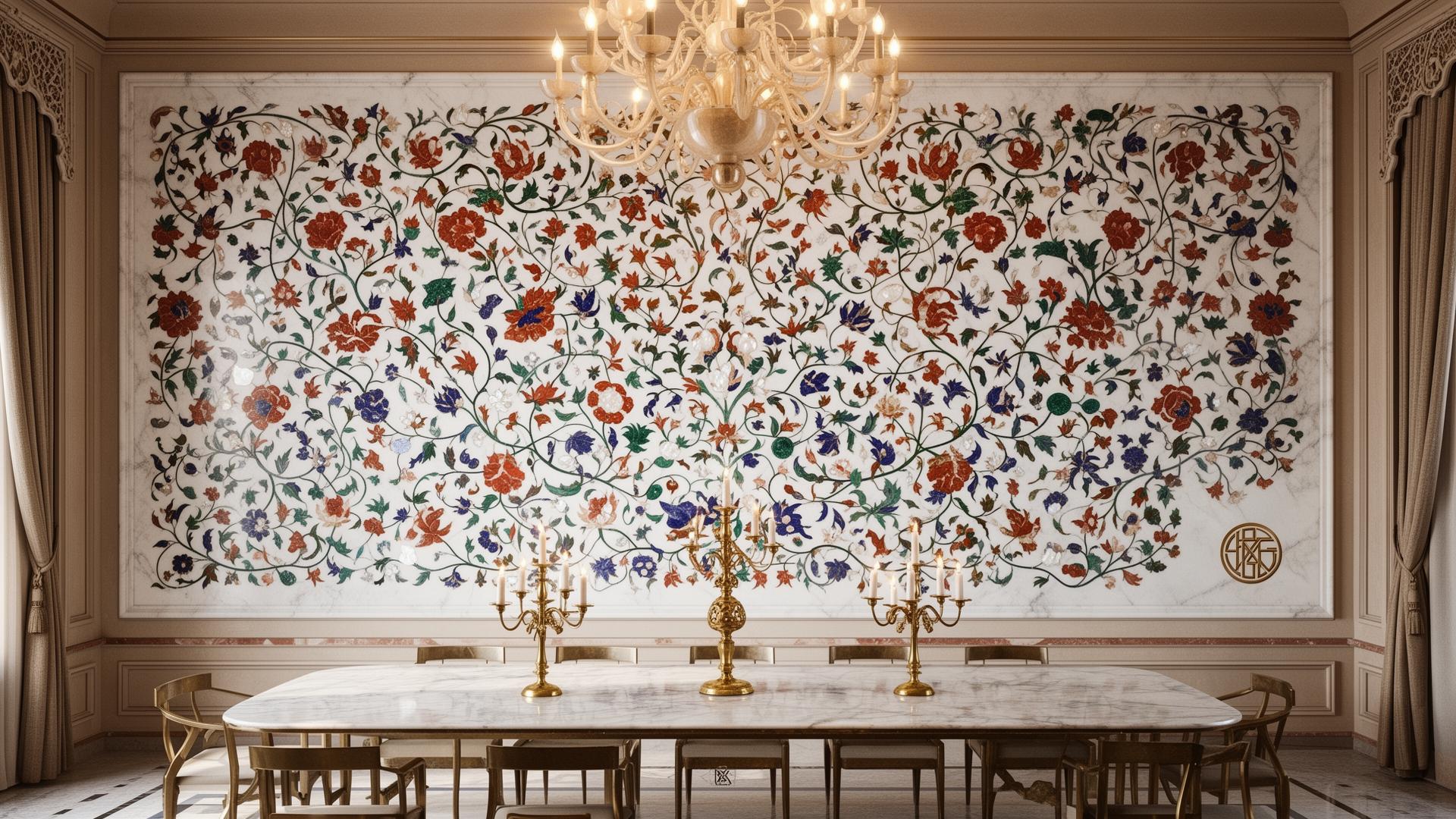 Pietra Dura full wall installation from Mughal Agra & Delhi