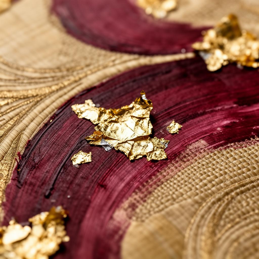 Macro detail of gold leaf and pigment from a Chitra Vāsa commission
